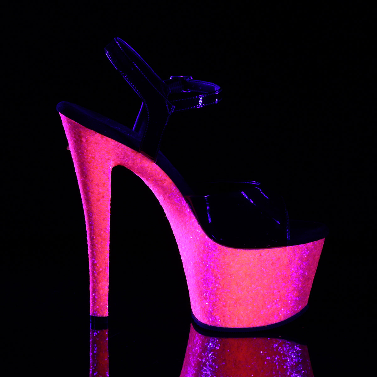 Pleaser Sandales pour femmes SKY-309vlg BLK PAT / NEON H. PINK GLITTER