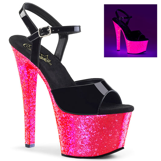 Pleaser Sandales pour femmes SKY-309vlg BLK PAT / NEON H. PINK GLITTER