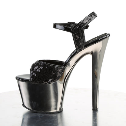 Pleaser Sandales pour femmes SKY-310SQ Blk paillettes / chrome étain