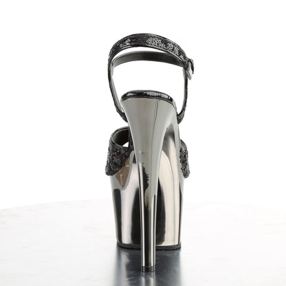 Pleaser Sandales pour femmes SKY-310SQ Blk paillettes / chrome étain