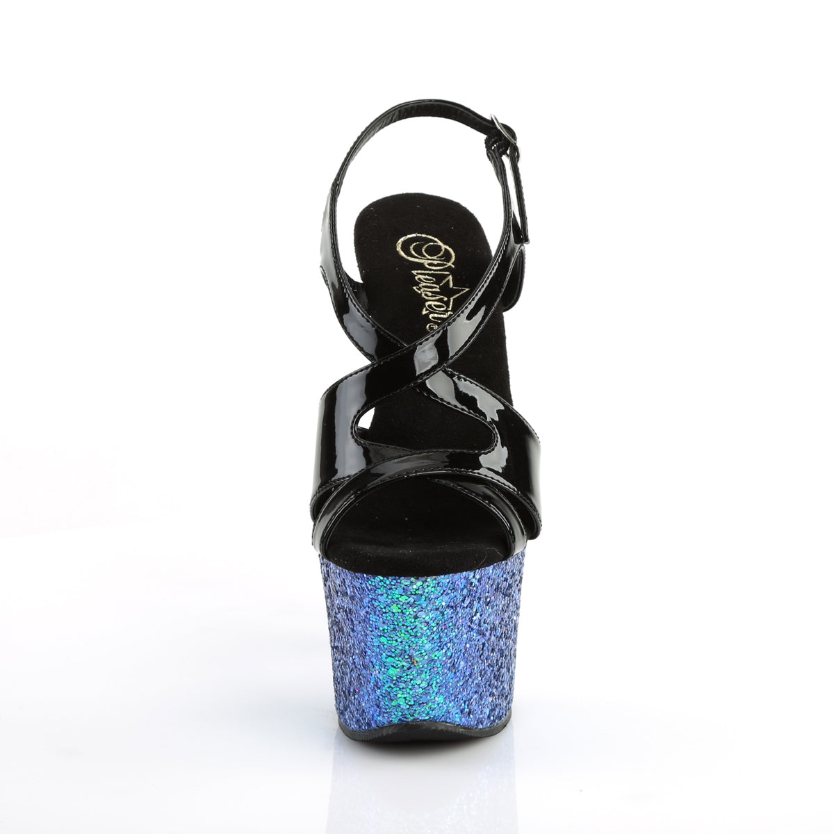 Pleaser Sandales pour femmes SKY-330LG BLK PAT / Bleu Multi Glitter