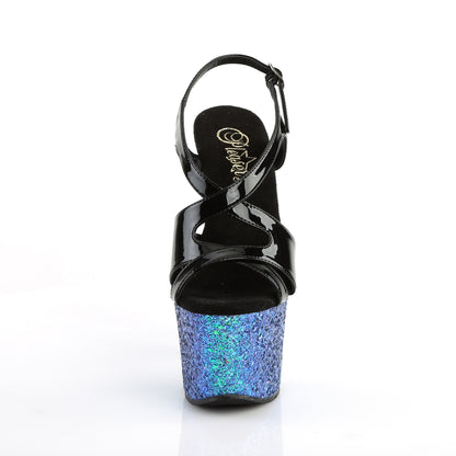 Pleaser Sandales pour femmes SKY-330LG BLK PAT / Bleu Multi Glitter