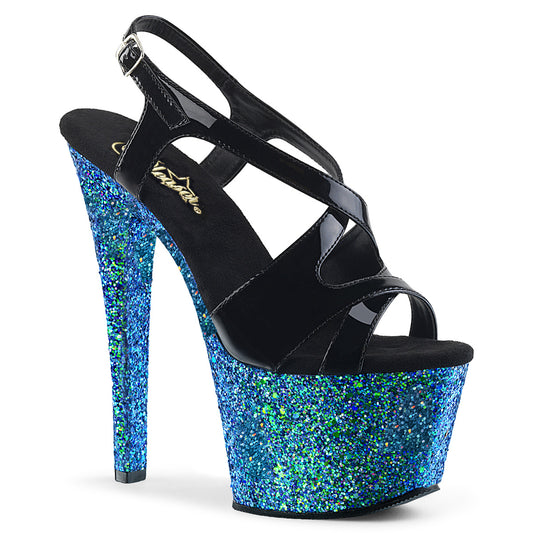 Pleaser Womens Sandals SKY-330LG Blk Pat/Blue Multi Glitter