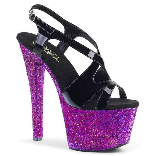 Pleaser Womens Sandals SKY-330LG Blk Pat/Purple Multi Glitter