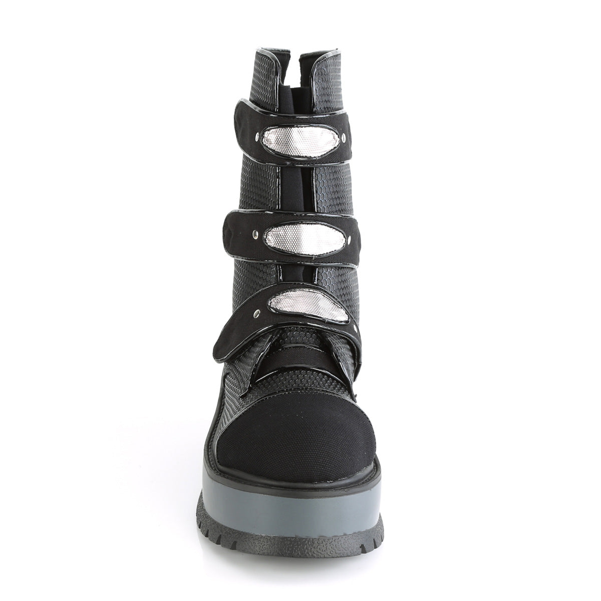 DemoniaCult Womens Boots SLACKER-101 Blk Vegan Leather-Canvas