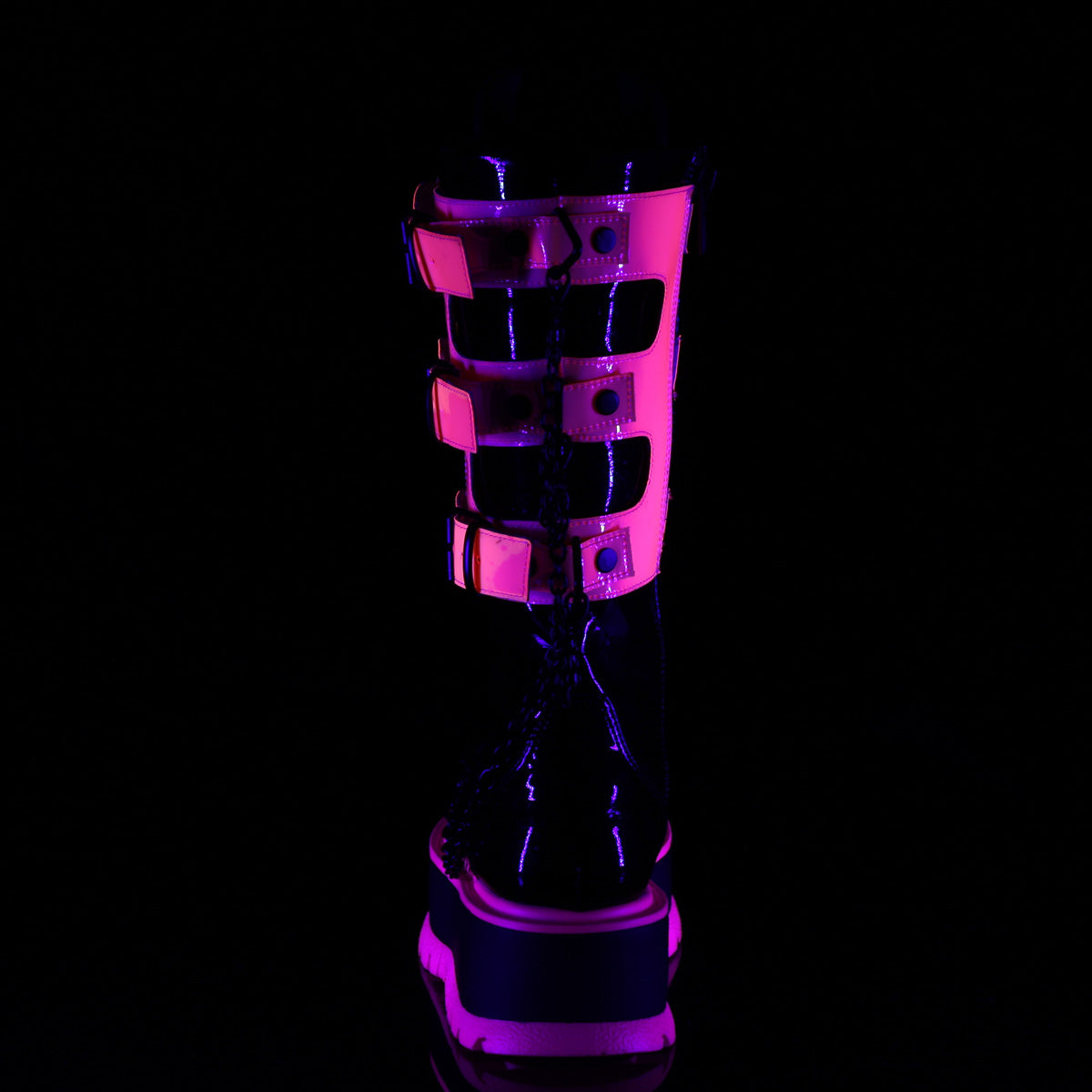 DemoniaCult  Bottes SLACKER-156 BLK Patent-uv Neon Pink