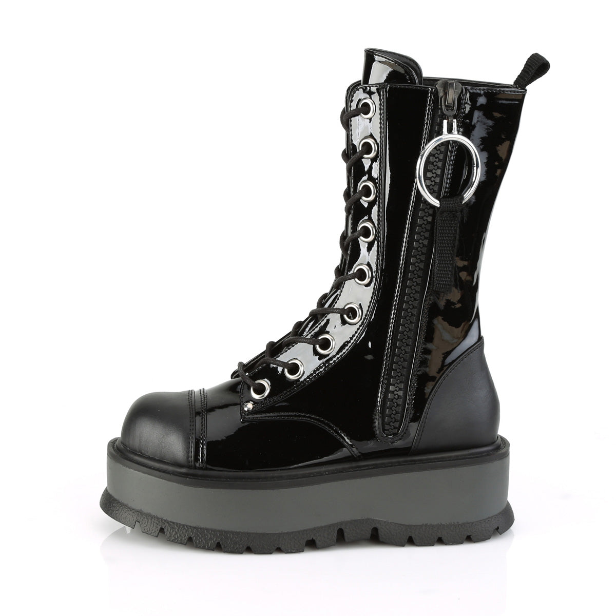 DemoniaCult Bottes de femmes SLACKER-220 Cuir Blk Pat-Vegan