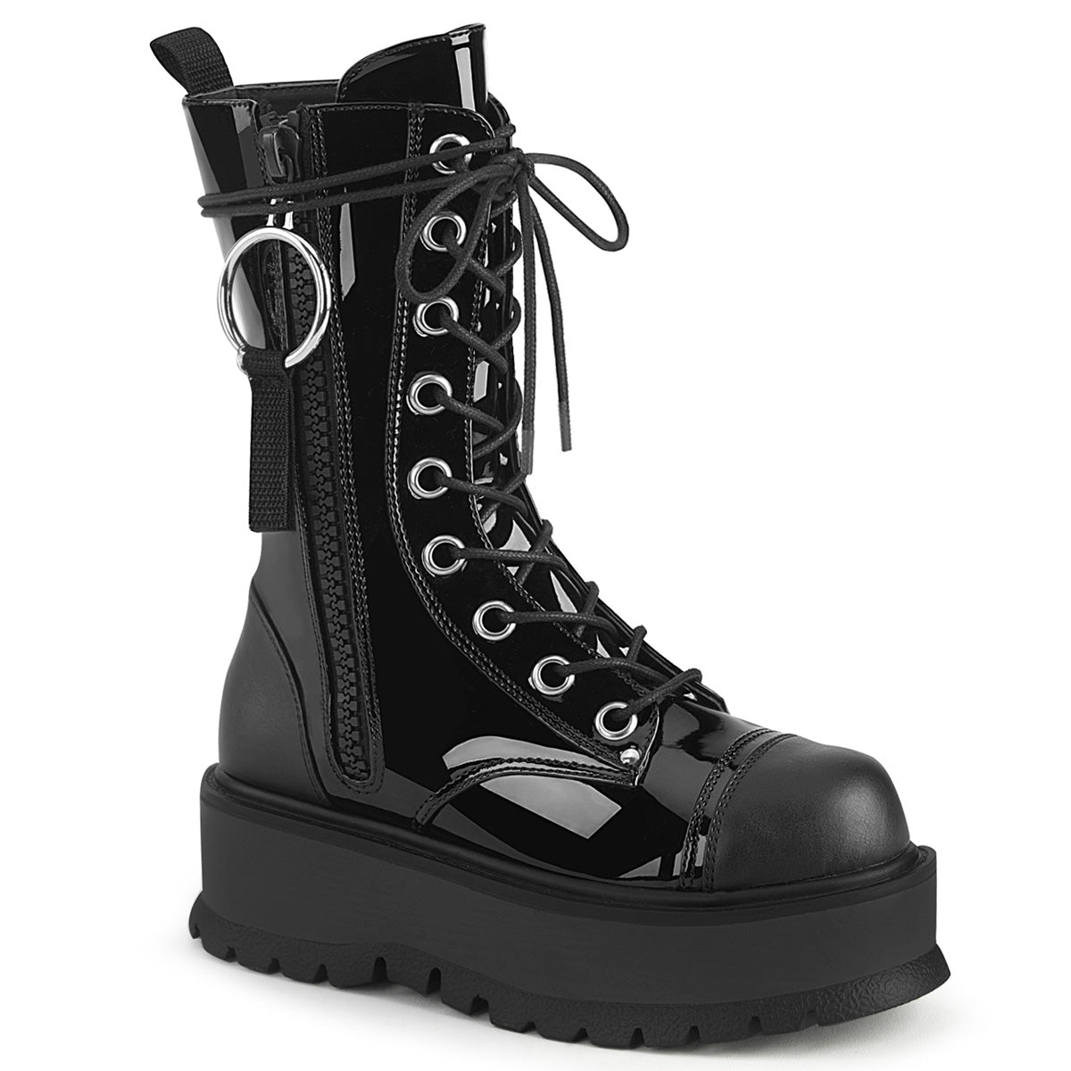 DemoniaCult Bottes de femmes SLACKER-220 Cuir Blk Pat-Vegan