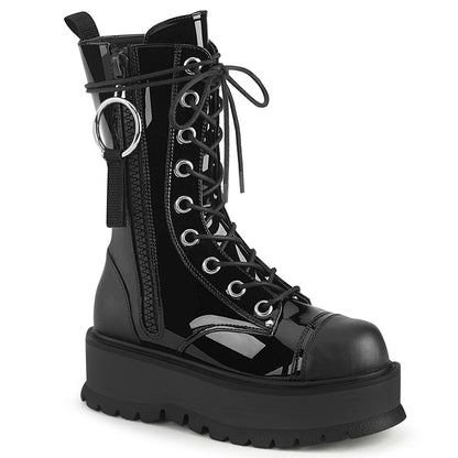 DemoniaCult Bottes de femmes SLACKER-220 Cuir Blk Pat-Vegan