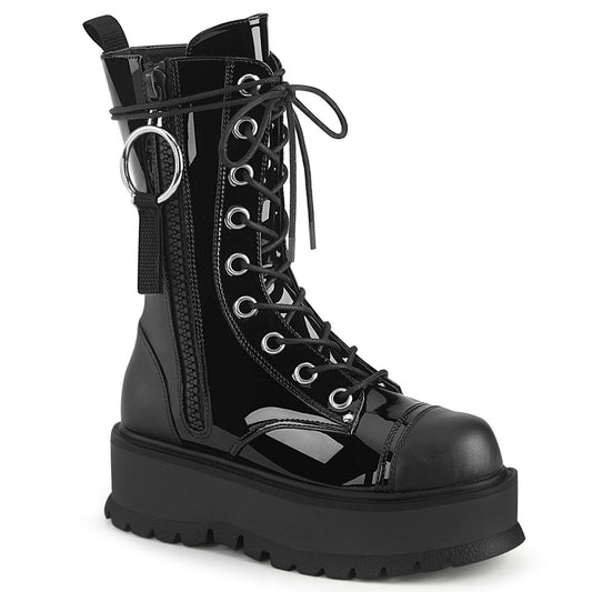 DemoniaCult Womens Boots SLACKER-220 Blk Pat-Vegan Leather