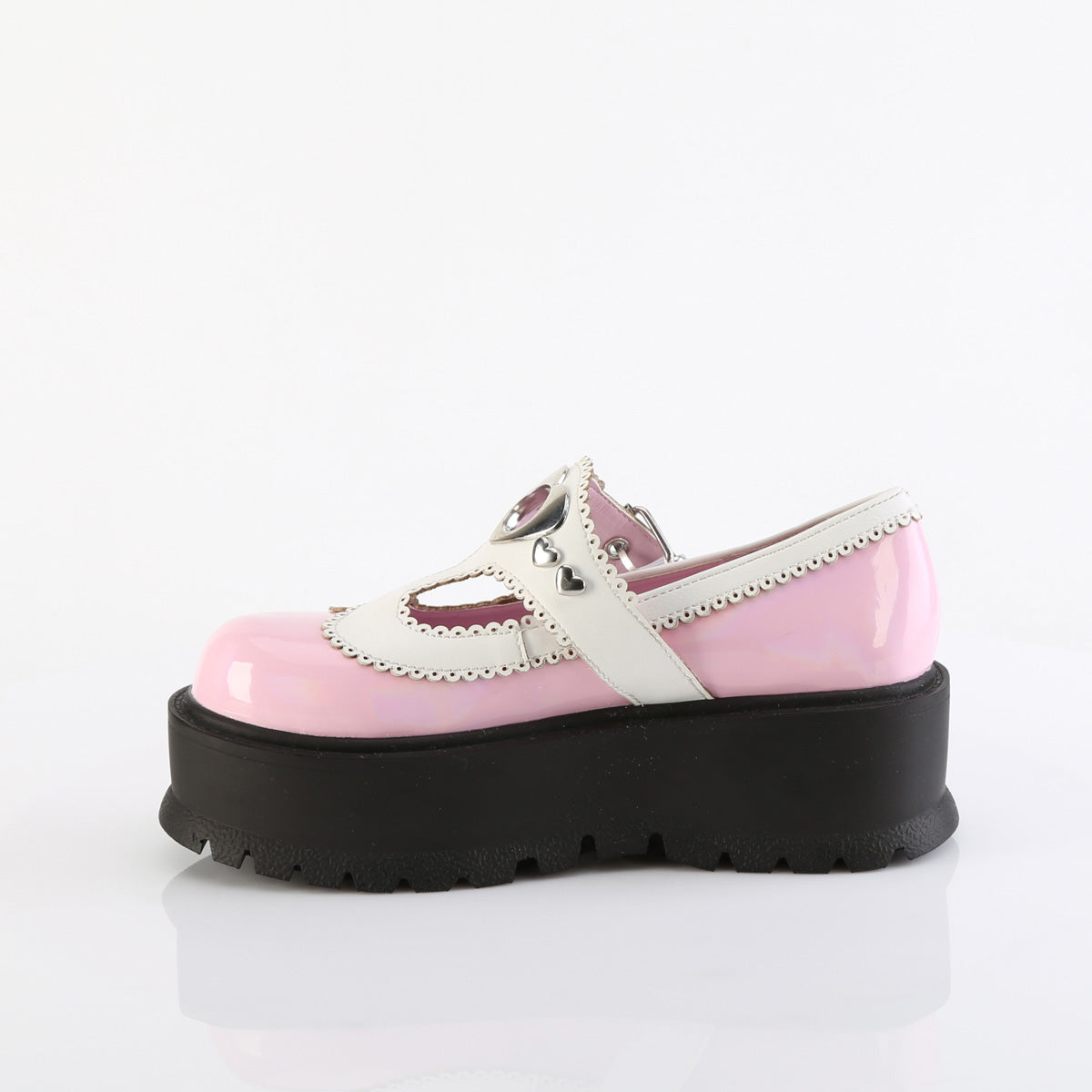 DemoniaCult   SLACKER-23 B. cuir végétalien holo rose pat-wht