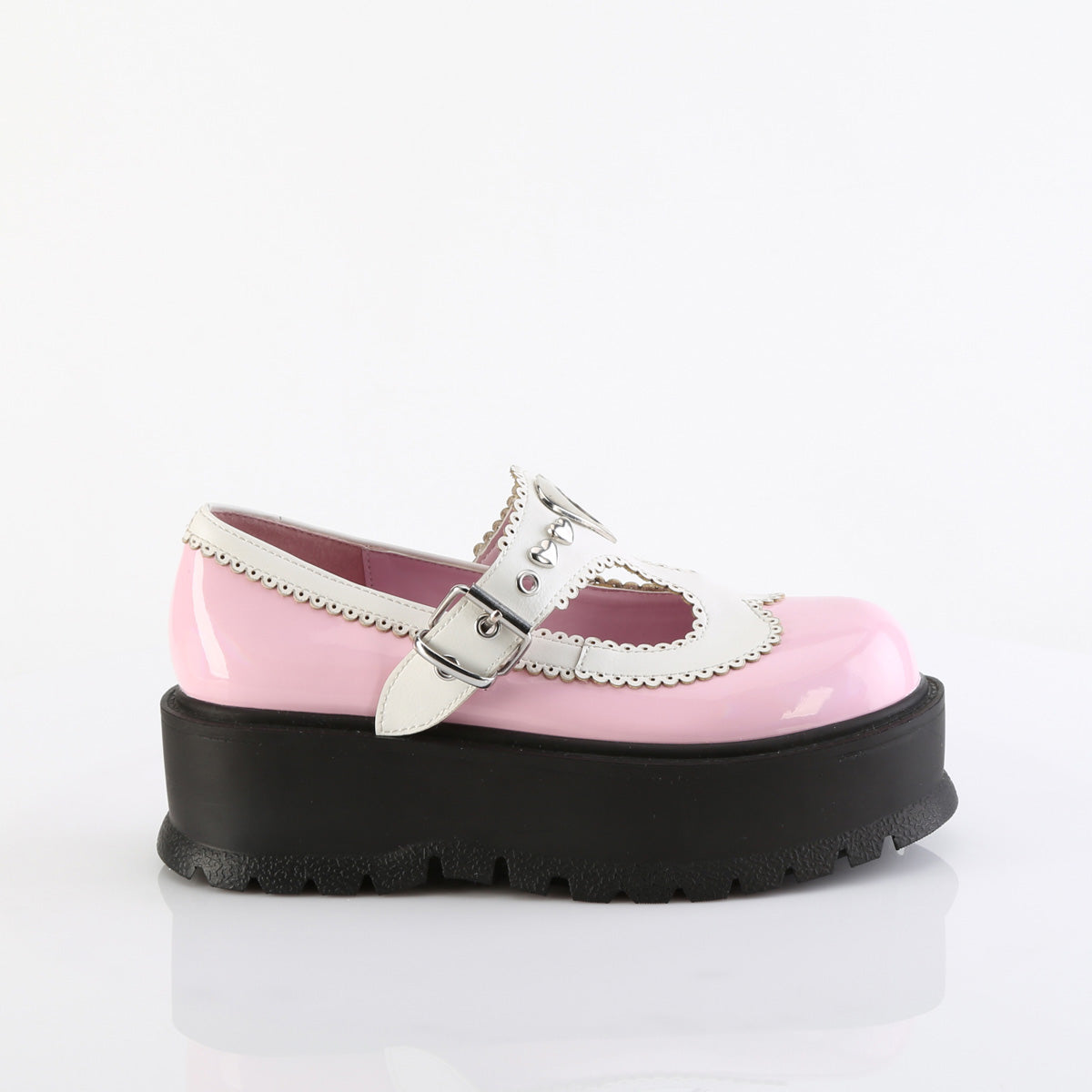 DemoniaCult   SLACKER-23 B. cuir végétalien holo rose pat-wht