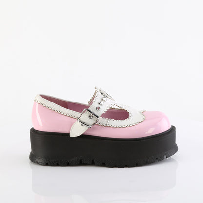 DemoniaCult   SLACKER-23 B. cuir végétalien holo rose pat-wht