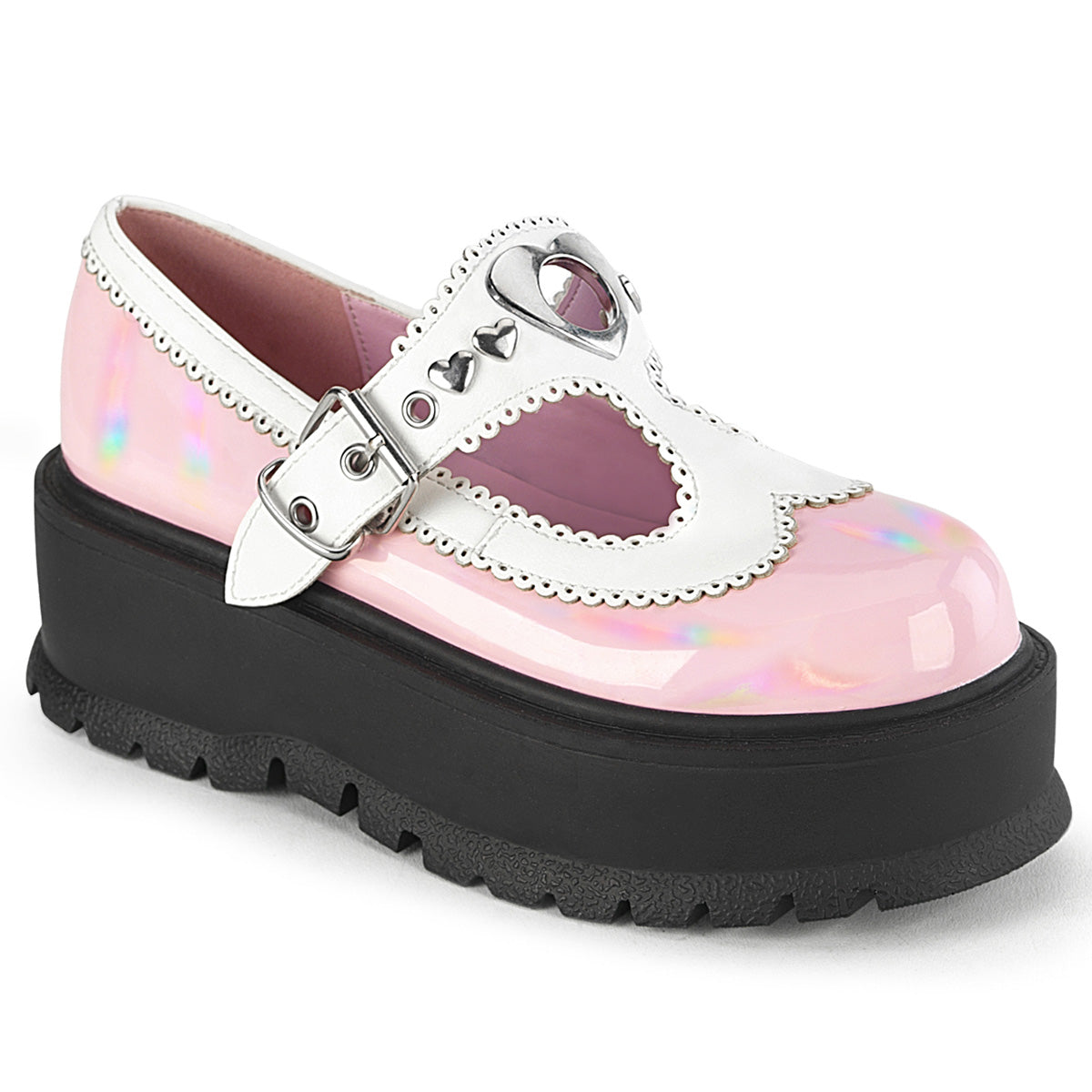 DemoniaCult   SLACKER-23 B. cuir végétalien holo rose pat-wht