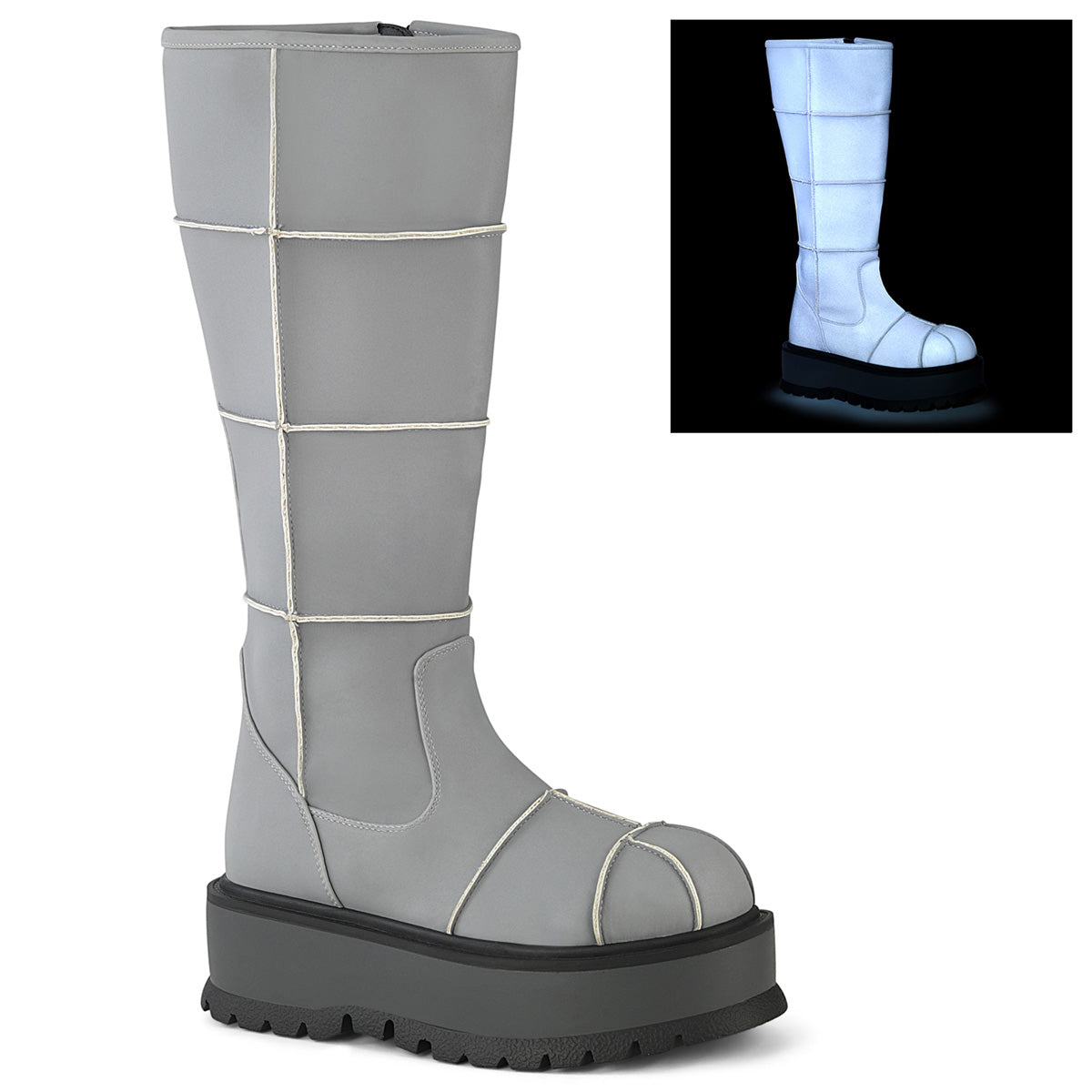 DemoniaCult Womens Boots SLACKER-230 Grey Reflective Vegan Leather