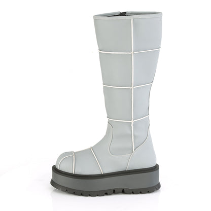 DemoniaCult Womens Boots SLACKER-230 Grey Reflective Vegan Leather