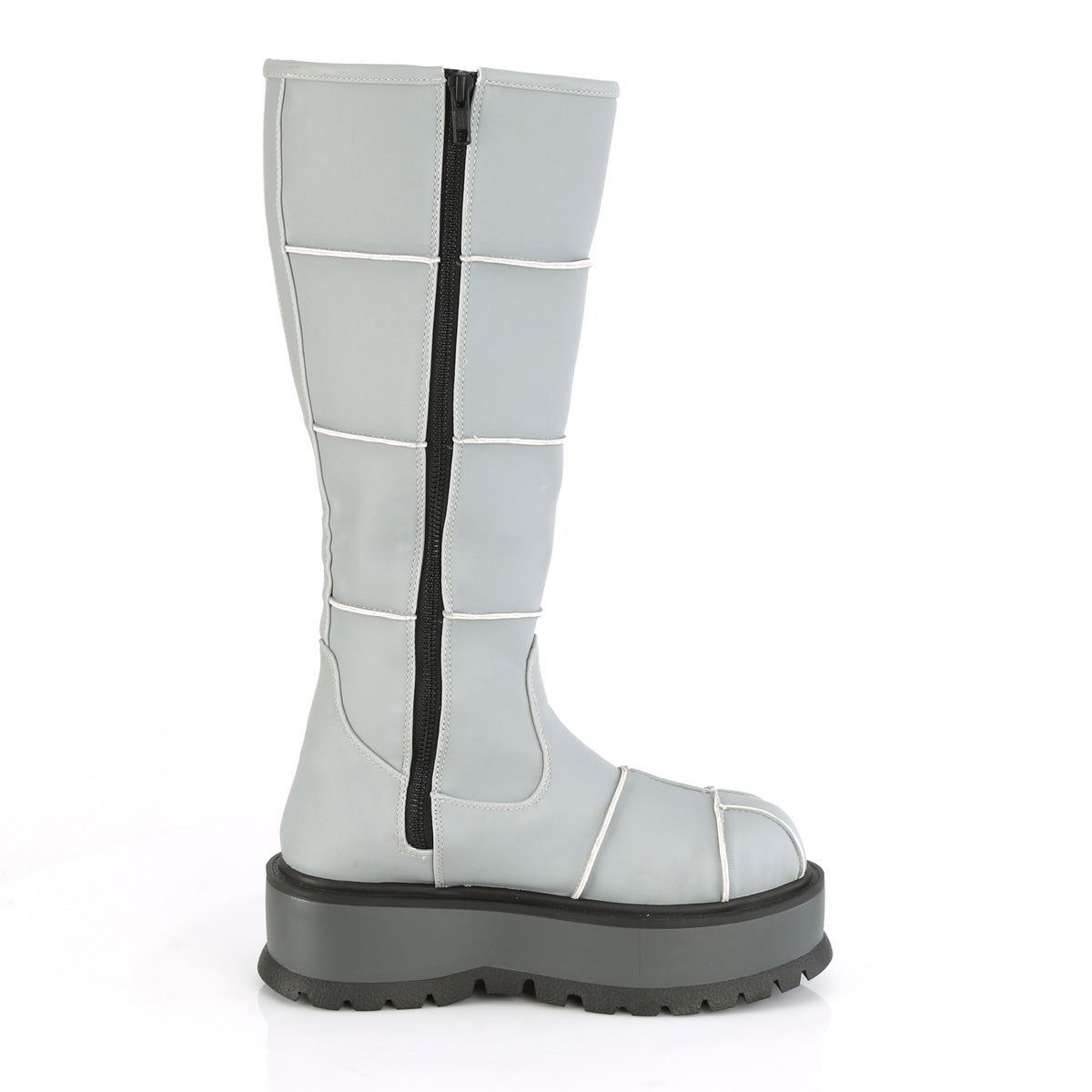 DemoniaCult Womens Boots SLACKER-230 Grey Reflective Vegan Leather