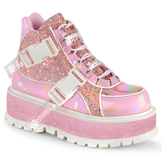DemoniaCult  Bottines SLACKER-50 B. multi-paillettes holographiques roses rose-rose