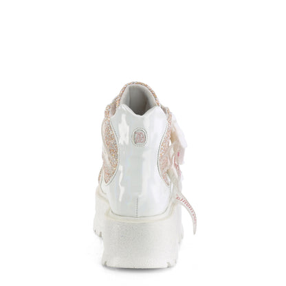 DemoniaCult  Bottines SLACKER-50 wht holographic pat-b. Multi-paillettes roses