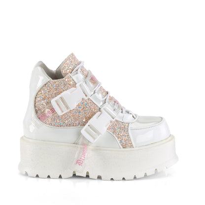 DemoniaCult  Bottines SLACKER-50 wht holographic pat-b. Multi-paillettes roses