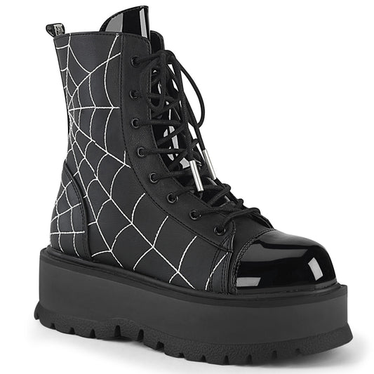 DemoniaCult Womens Ankle Boots SLACKER-88 Black Vegan Leather- Pat