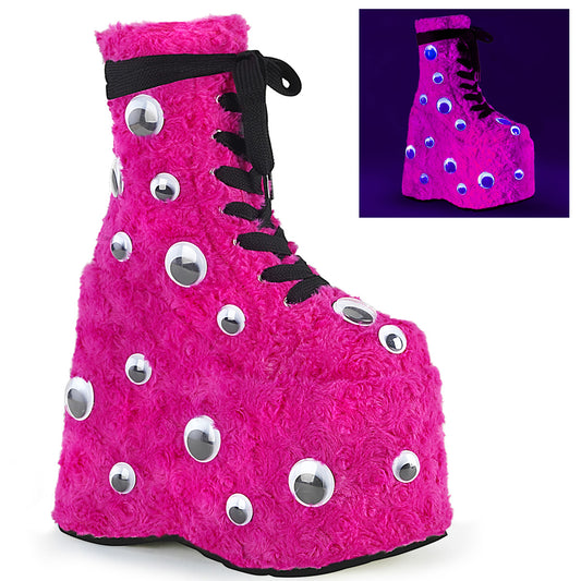 DemoniaCult Bottes de femmes SLAY-206 H. fourrure rose