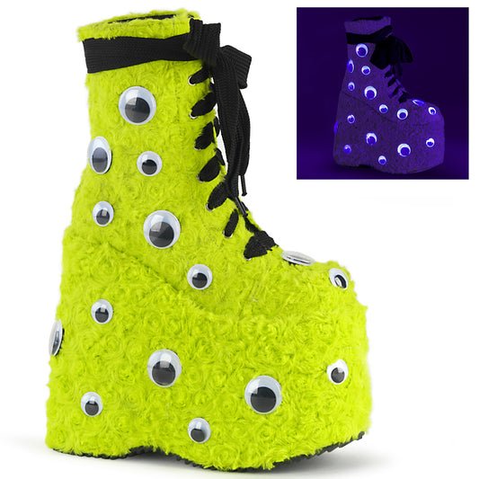 DemoniaCult Bottes de cheville des femmes SLAY-206 fourrure fausse vert citron