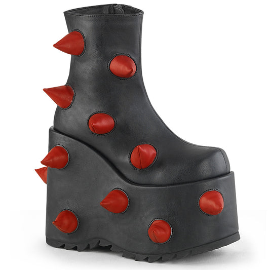 DemoniaCult  Bottines SLAY-77 cuir végétalien Blk-rouge