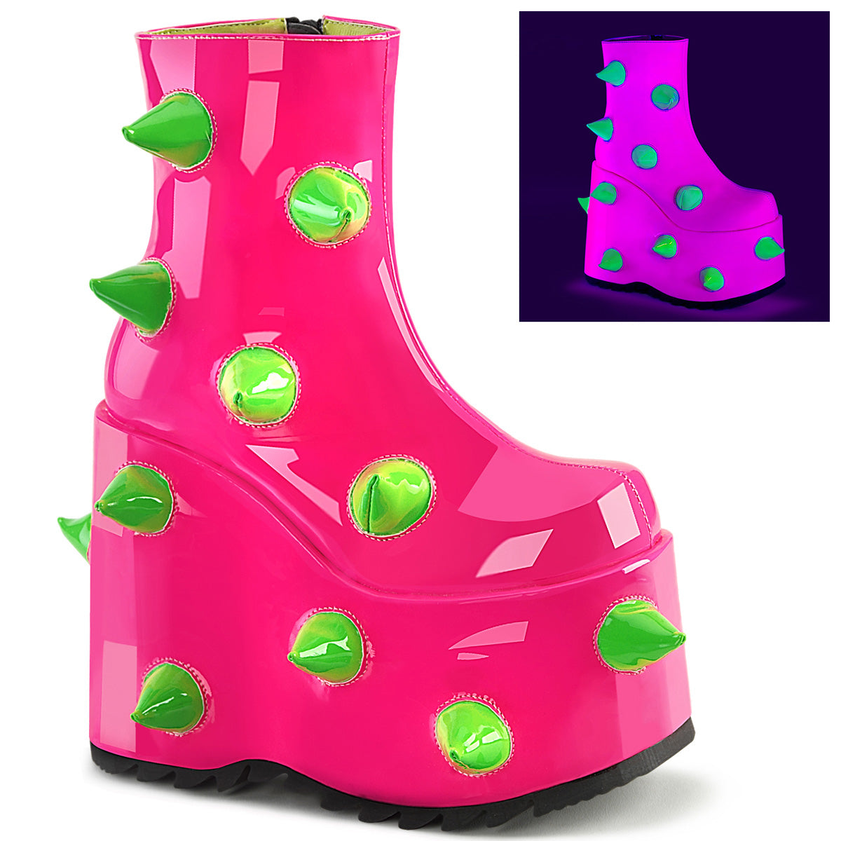 DemoniaCult  Ankle Boots SLAY-77 UV Neon Pink-Neon Green
