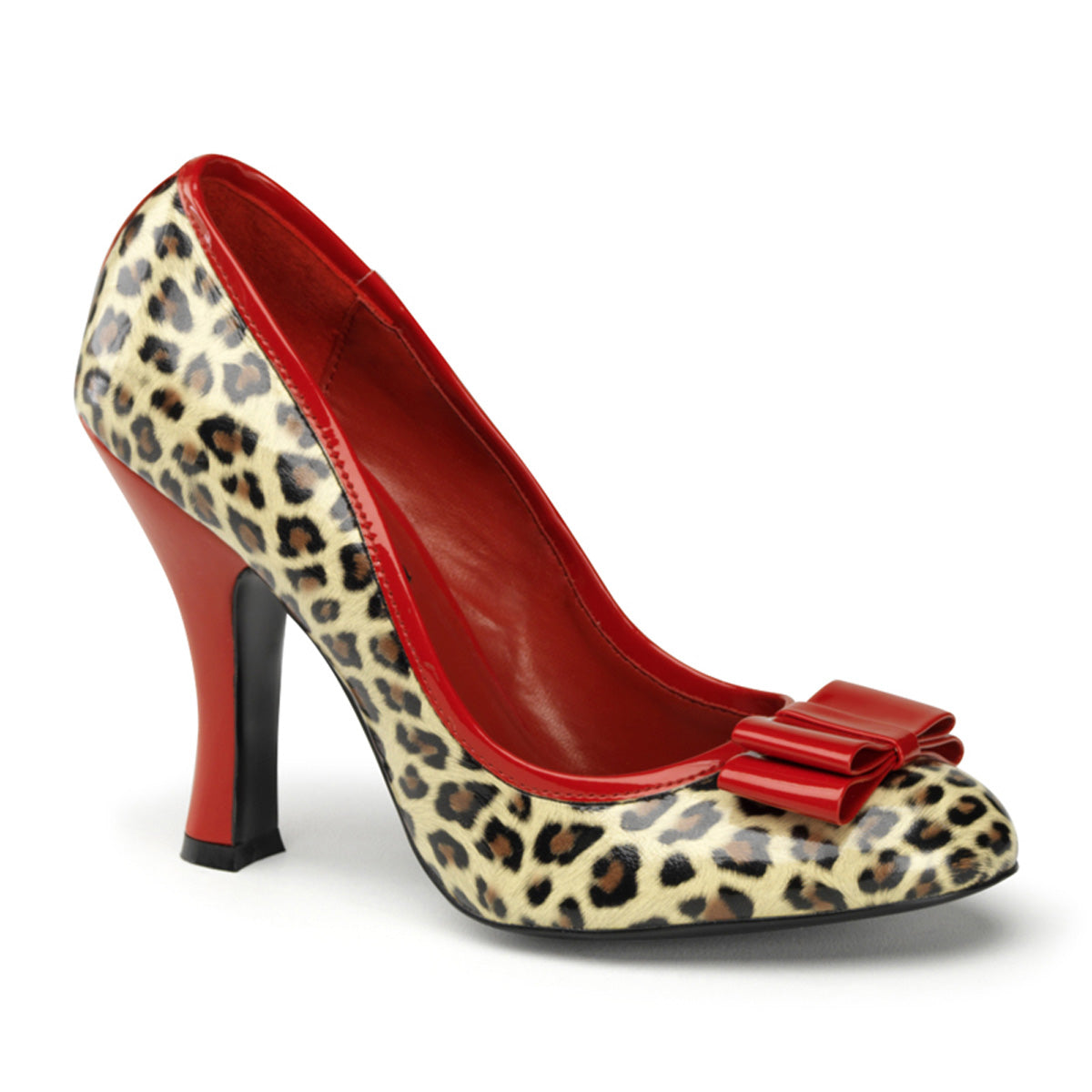 Pin Up Couture Pompes pour femmes SMITTEN-01 Tan Pu-Red Pat (imprimé guépard)