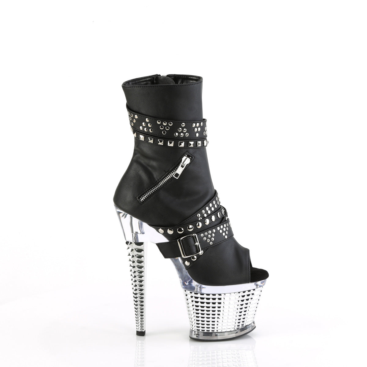 Pleaser  Ankle Boots SPECTATOR-1015 Blk faux Leather/Clr-Slv Chrome