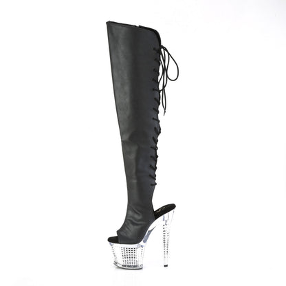 Pleaser  Boots SPECTATOR-3019 Blk Faxur Leather/Clr-Slv Chrome