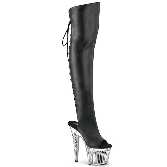 Pleaser  Des bottes SPECTATOR-3019 Blk Faxur Cuir / CLR-SLV Chrome