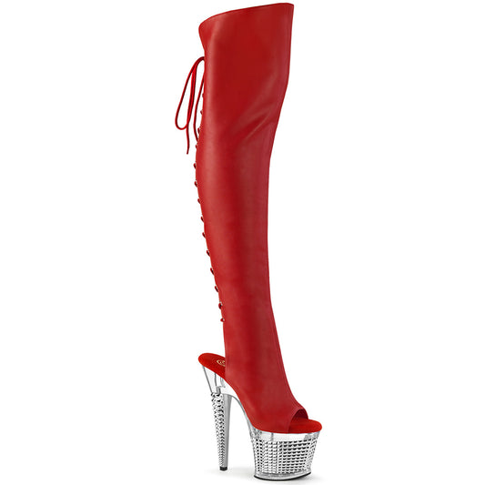Pleaser  Des bottes SPECTATOR-3019 Cuir en faux rouge / CLR-SLV Chrome
