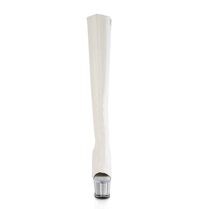 Pleaser  Boots SPECTATOR-3019 Wht Faux Leather/Clr-Slv Chrome