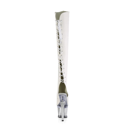 Pleaser  Boots SPECTATOR-3019 Wht Faux Leather/Clr-Slv Chrome