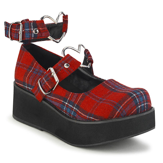 DemoniaCult Womens Pumps SPRITE-02 Red Plaid Fabric