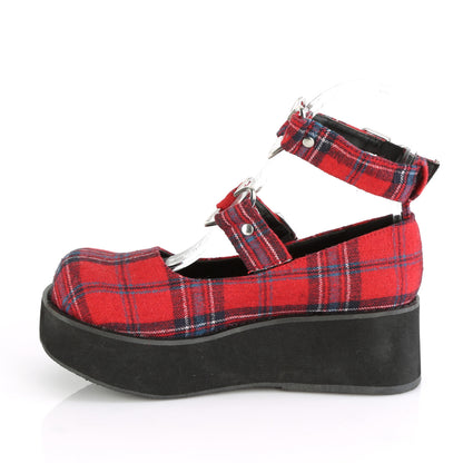 DemoniaCult Womens Pumps SPRITE-02 Red Plaid Fabric