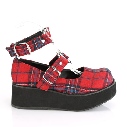 DemoniaCult Womens Pumps SPRITE-02 Red Plaid Fabric