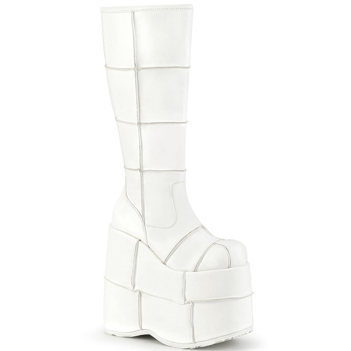 DemoniaCult Bottes pour hommes STACK-301 Wht Vegan Leather