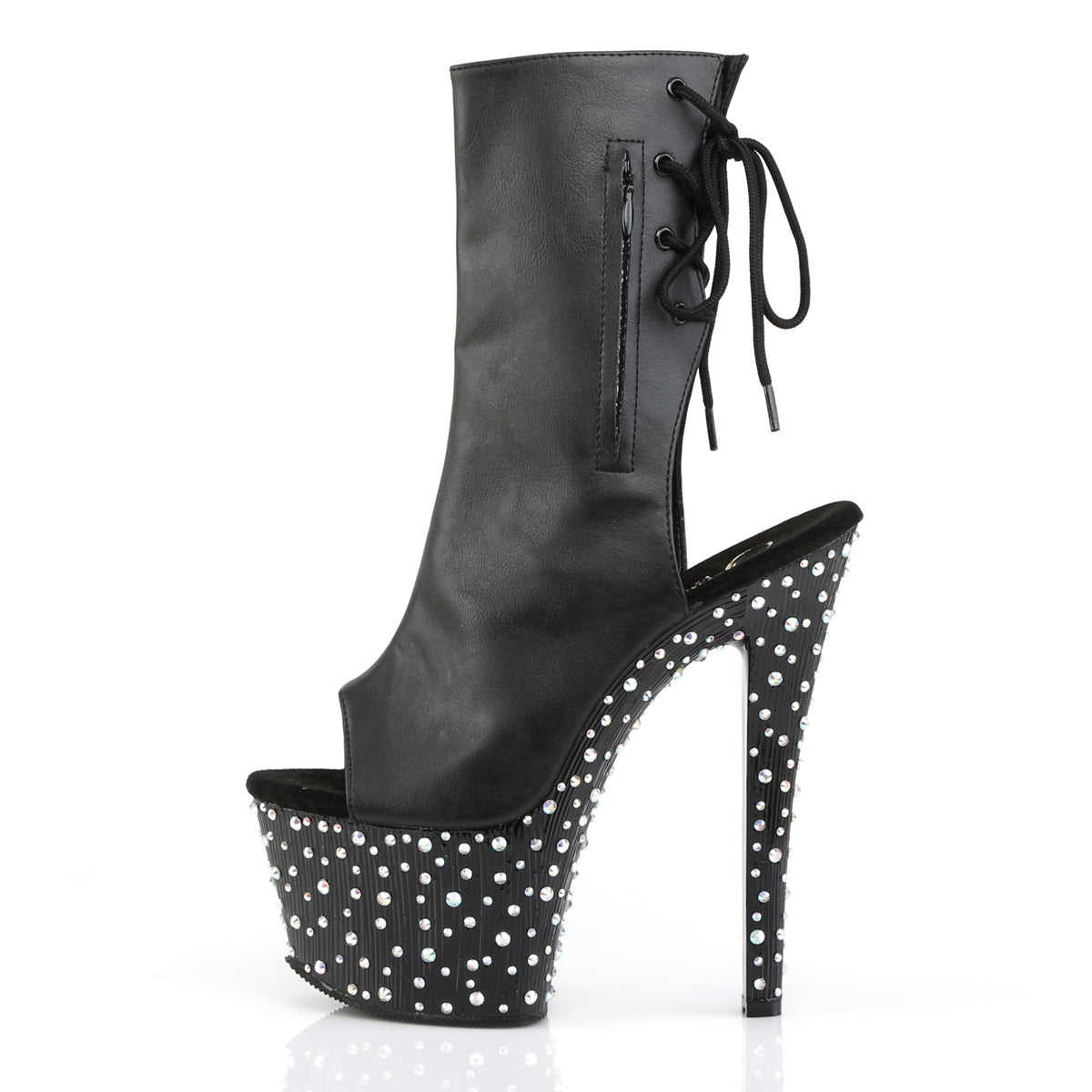 Pleaser Bottines pour femmes STARDANCE-1018-7 BLK FAUX CUIR / BLK-SLV MULTI RS