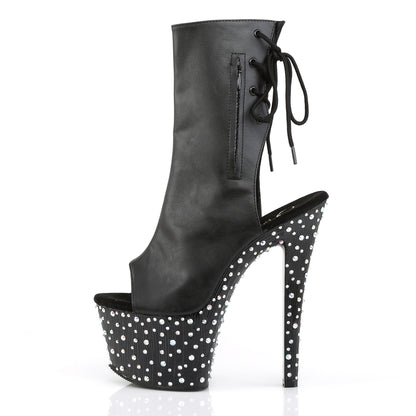Pleaser Bottines pour femmes STARDANCE-1018-7 BLK FAUX CUIR / BLK-SLV MULTI RS