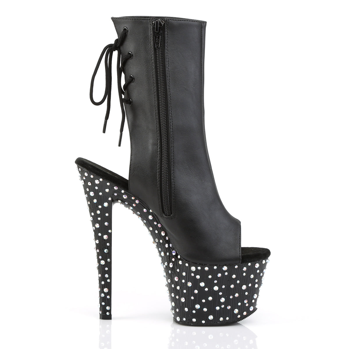 Pleaser Bottines pour femmes STARDANCE-1018-7 BLK FAUX CUIR / BLK-SLV MULTI RS