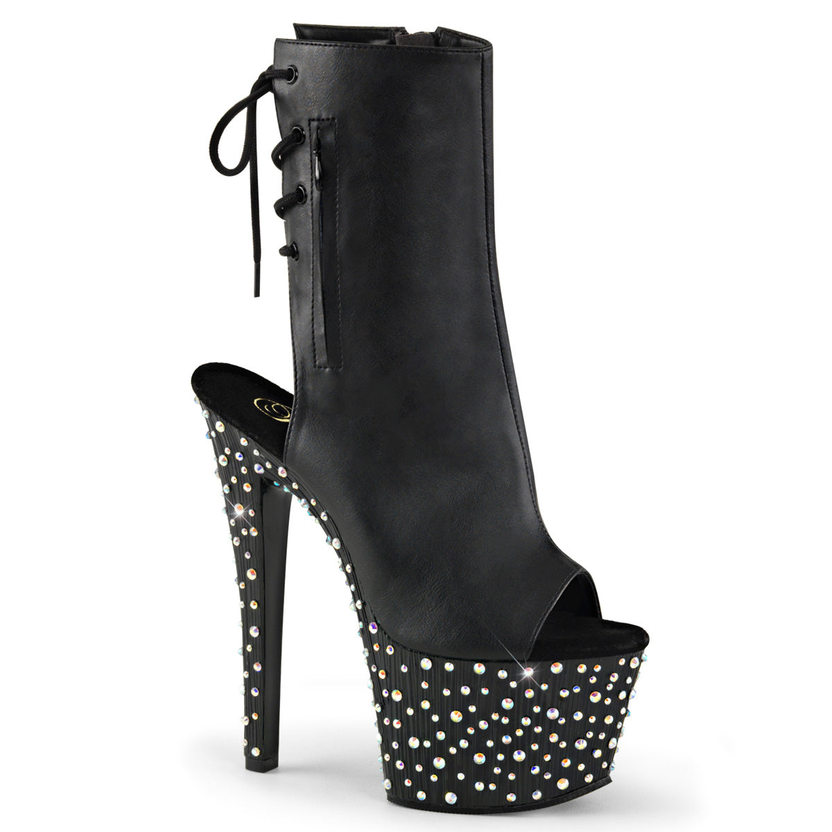 Pleaser Bottines pour femmes STARDANCE-1018-7 BLK FAUX CUIR / BLK-SLV MULTI RS