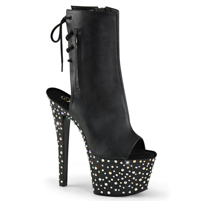 Pleaser Bottines pour femmes STARDANCE-1018-7 BLK FAUX CUIR / BLK-SLV MULTI RS