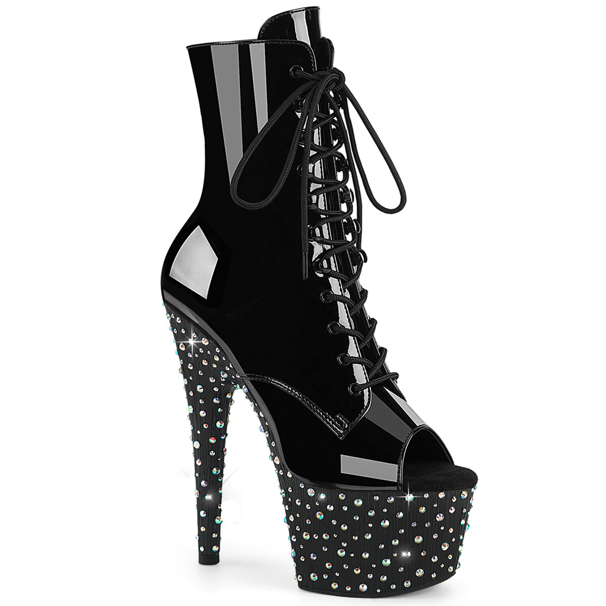 Pleaser Women's Platform Shoes STARDANCE-1021 Blk Pat/Blk-Slv Multi RS