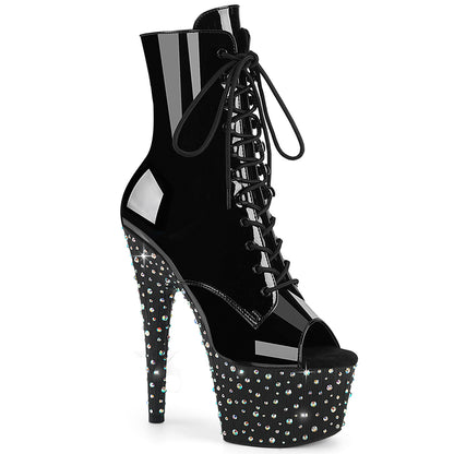 Pleaser Women's Platform Shoes STARDANCE-1021 Blk Pat/Blk-Slv Multi RS