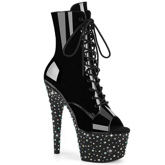 Pleaser Women's Platform Shoes STARDANCE-1021 Blk Pat/Blk-Slv Multi RS