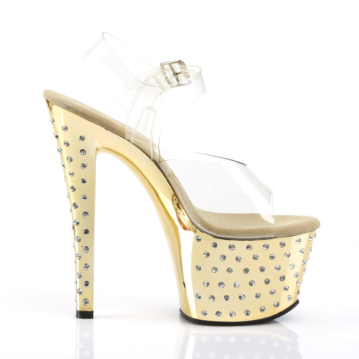Pleaser Womens Sandals STARDUST-708 Clr/Gold Chrome