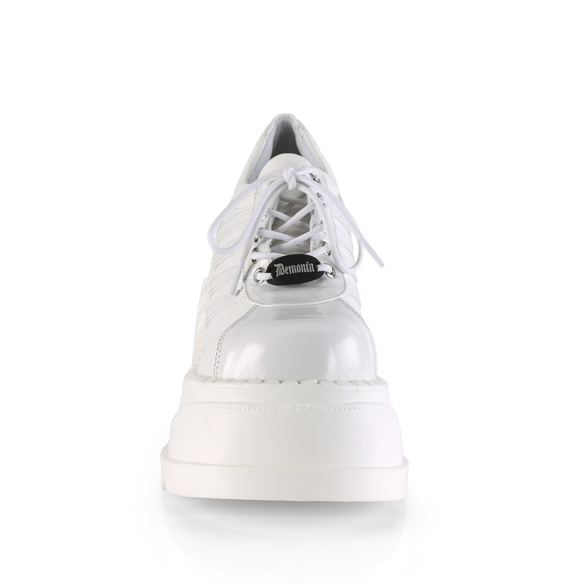 DemoniaCult Pompes pour femmes STOMP-08 Wht Pat-Vegan Leather